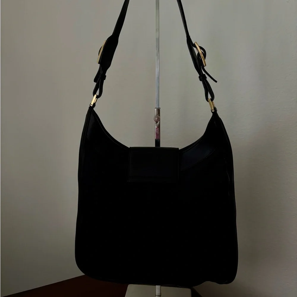 Gucci Jackie O Black Canvas Leather Trim Handbag | Iconic Piston Lock - Picture 5 of 12